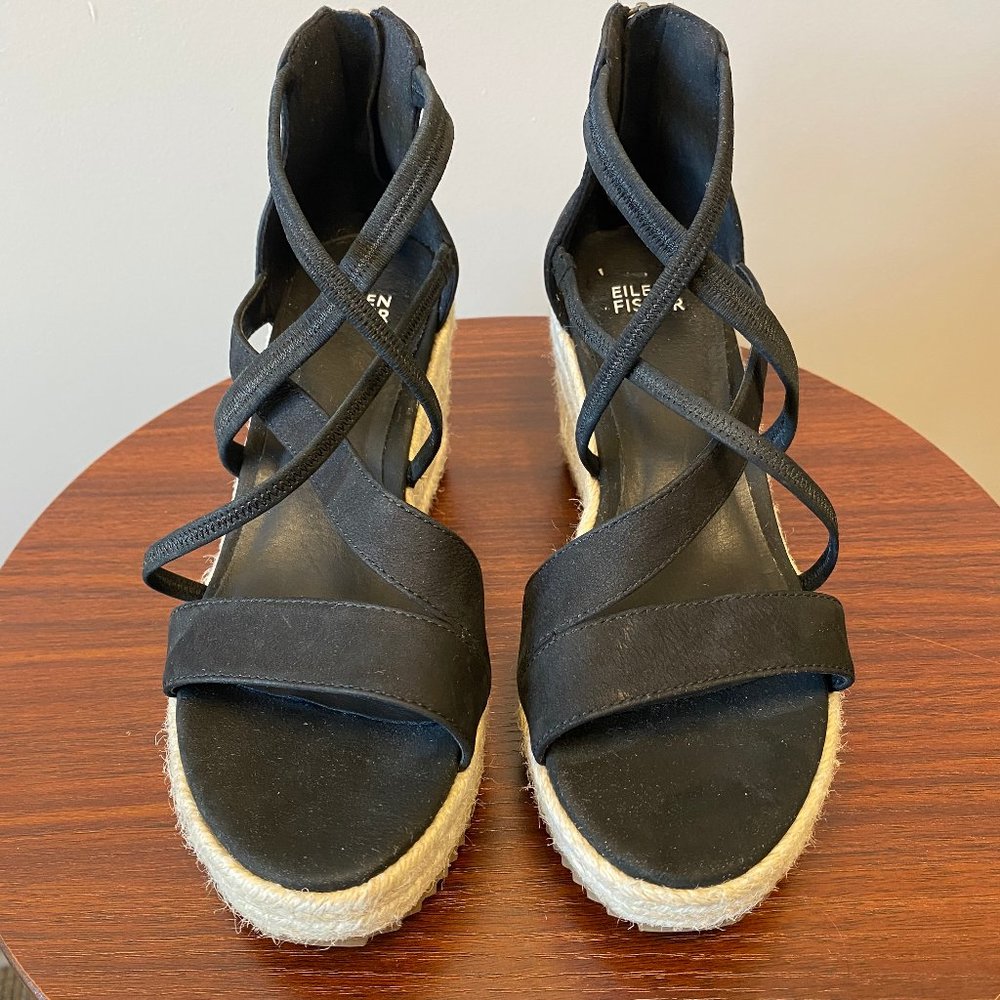 Eileen Fisher Black Nubuck Espadrilles Size 7
